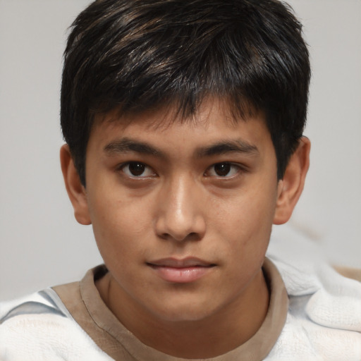 Neutral asian young-adult male with short  brown hair and brown eyes