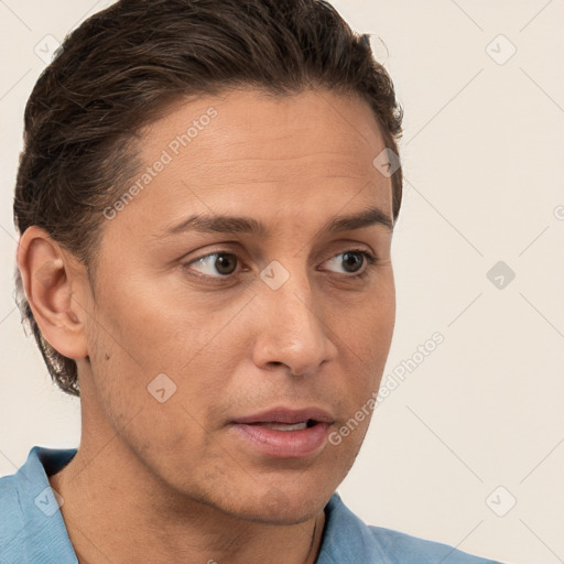 Neutral white adult male with short  brown hair and brown eyes