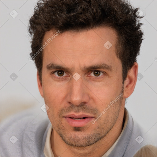 Neutral white adult male with short  brown hair and brown eyes