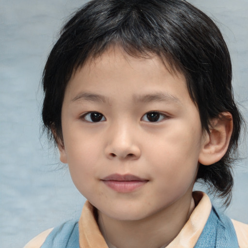 Neutral asian child male with medium  brown hair and brown eyes