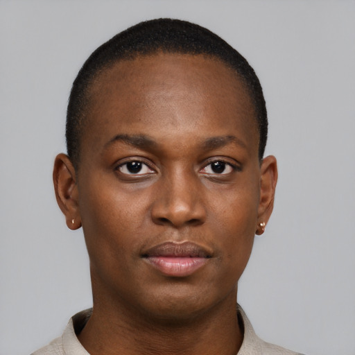 Neutral black young-adult female with short  brown hair and brown eyes