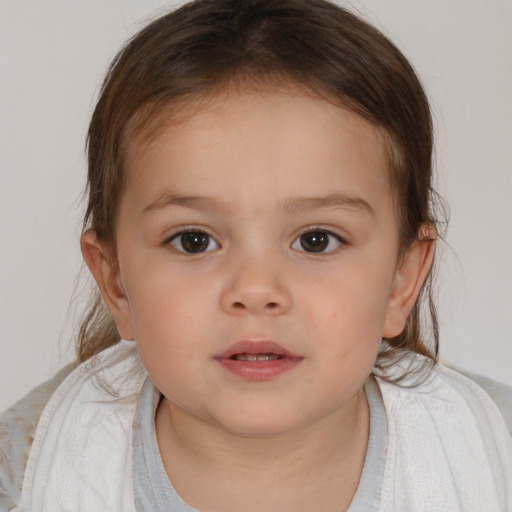 Neutral white child female with medium  brown hair and brown eyes