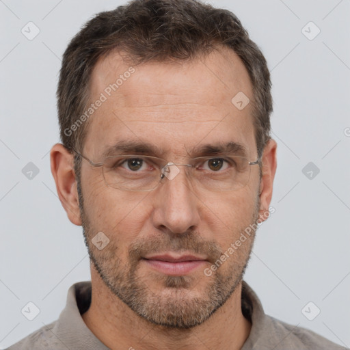 Neutral white adult male with short  brown hair and brown eyes