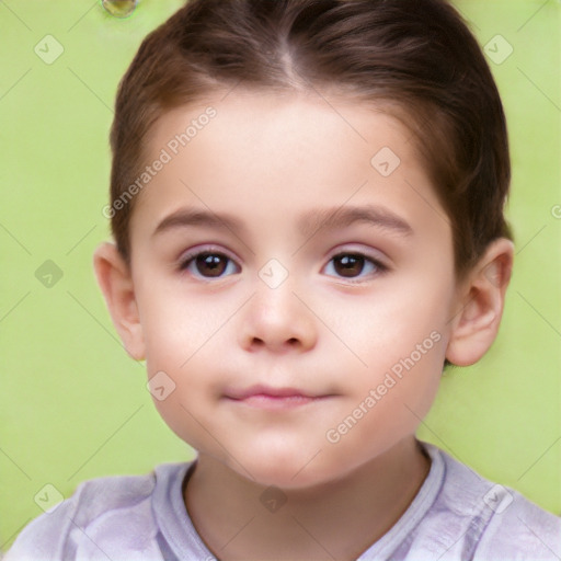 Neutral white child female with short  brown hair and brown eyes