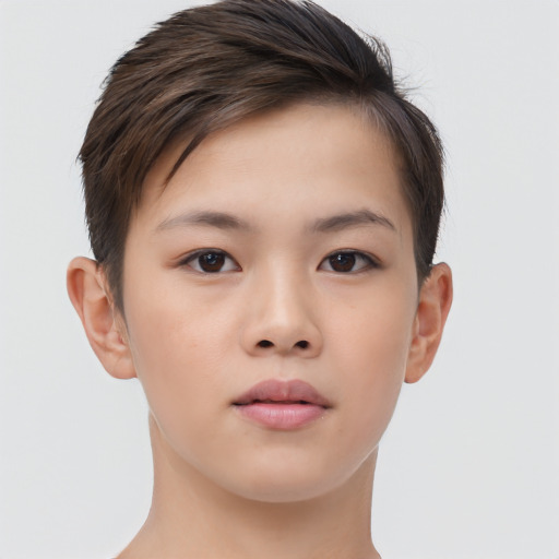 Neutral asian young-adult female with short  brown hair and brown eyes