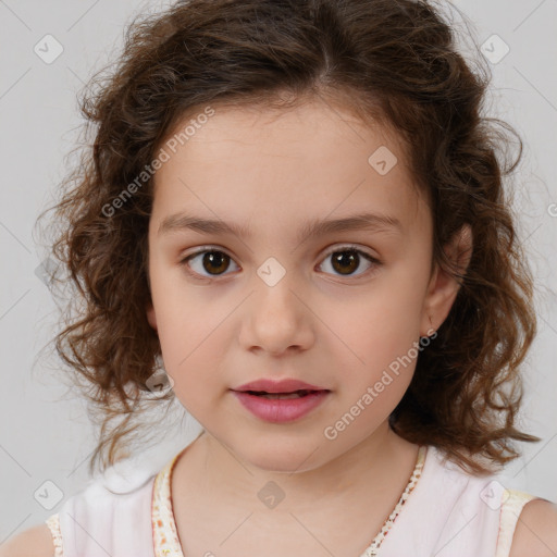 Neutral white child female with medium  brown hair and brown eyes