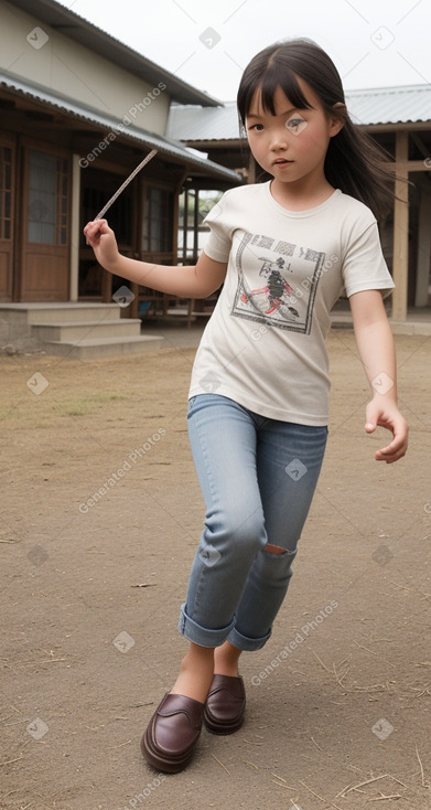 Mongolian child girl with  gray hair