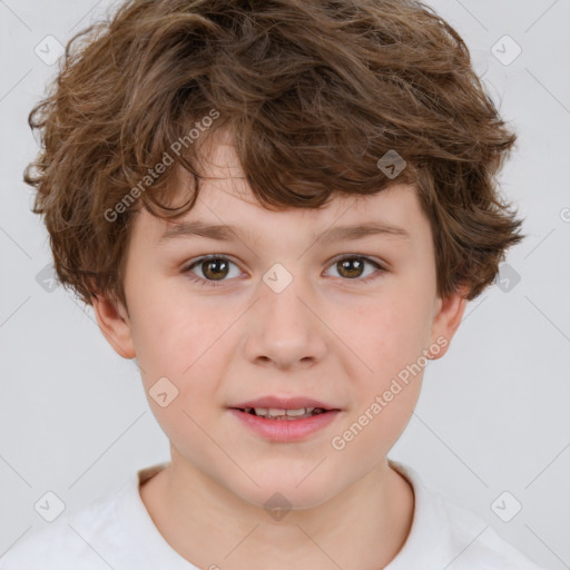 Joyful white child male with short  brown hair and brown eyes