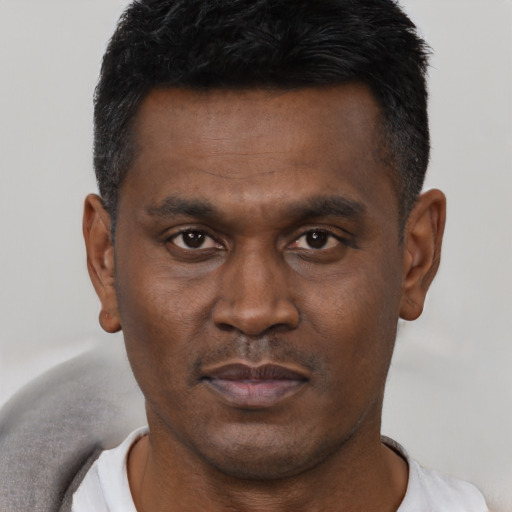 Neutral latino young-adult male with short  brown hair and brown eyes