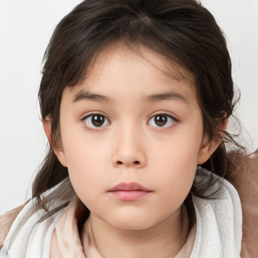 Neutral white child female with medium  brown hair and brown eyes