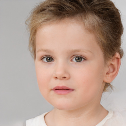 Neutral white child female with medium  brown hair and brown eyes