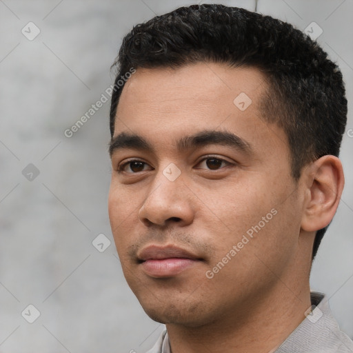 Neutral white young-adult male with short  black hair and brown eyes