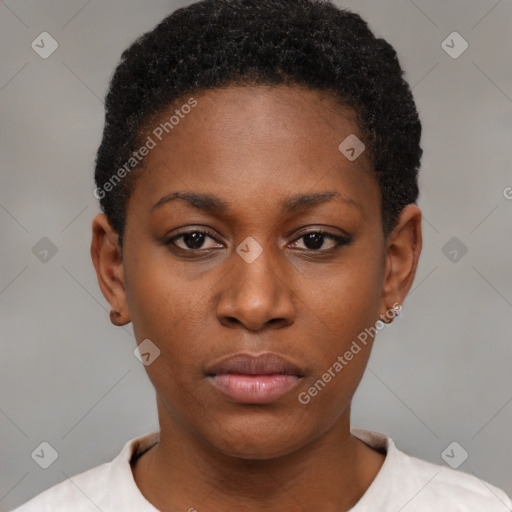 Neutral black young-adult female with short  brown hair and brown eyes