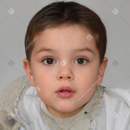 Neutral white child female with short  brown hair and brown eyes