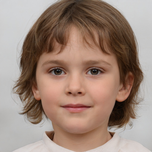 Neutral white child female with medium  brown hair and brown eyes