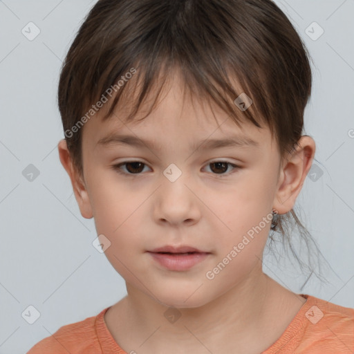 Neutral white child female with short  brown hair and brown eyes