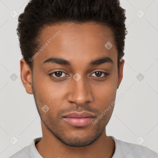 Neutral black young-adult male with short  brown hair and brown eyes