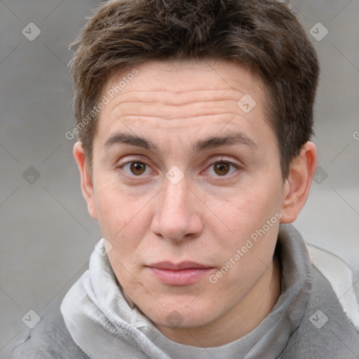 Neutral white adult male with short  brown hair and brown eyes