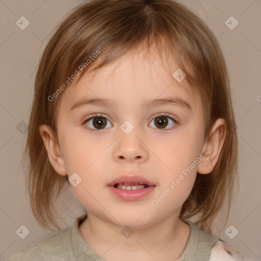 Neutral white child female with medium  brown hair and brown eyes