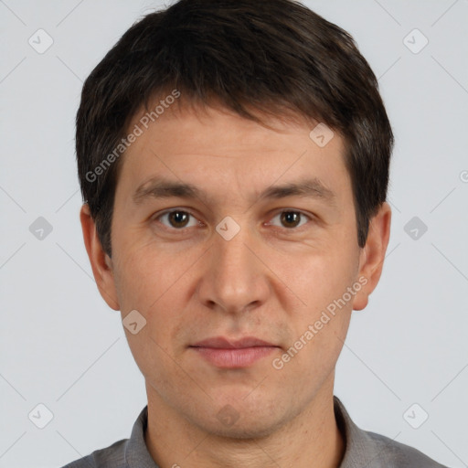 Neutral white adult male with short  brown hair and brown eyes