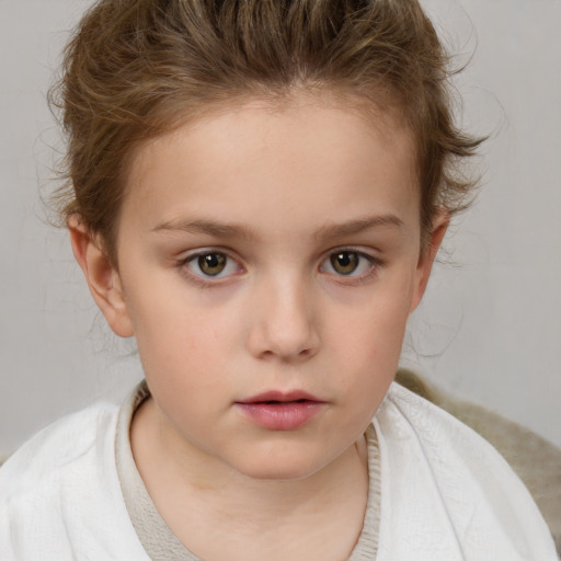 Neutral white child female with medium  brown hair and brown eyes