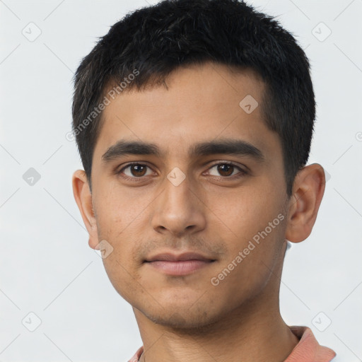 Neutral asian young-adult male with short  black hair and brown eyes