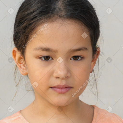 Neutral white child female with medium  brown hair and brown eyes