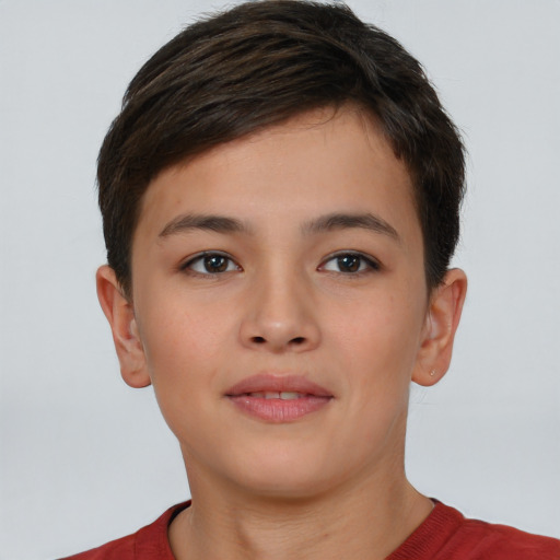 Neutral asian young-adult female with short  brown hair and brown eyes