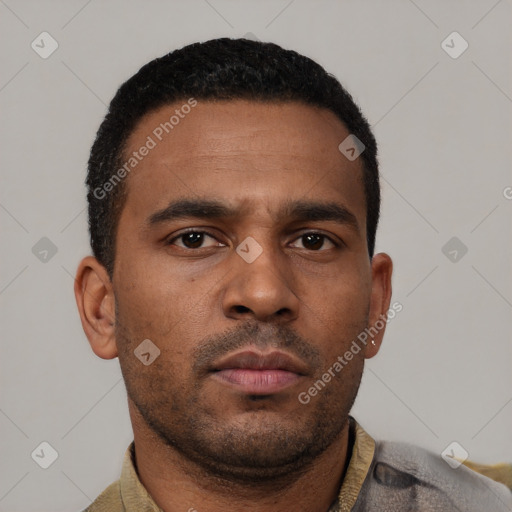 Neutral latino young-adult male with short  brown hair and brown eyes