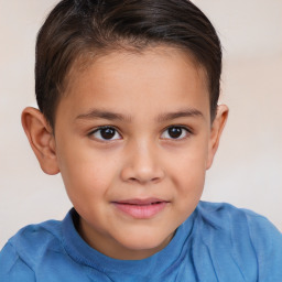 Joyful white child female with short  brown hair and brown eyes