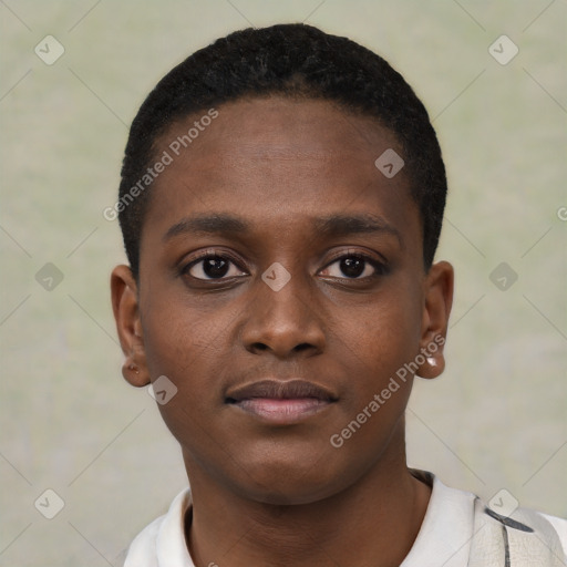 Neutral black young-adult male with short  brown hair and brown eyes