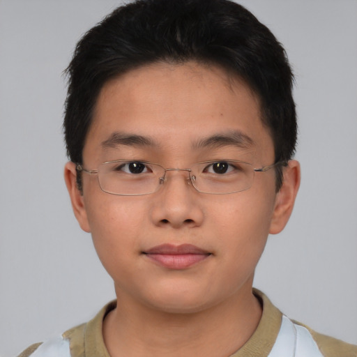 Neutral asian young-adult male with short  brown hair and brown eyes