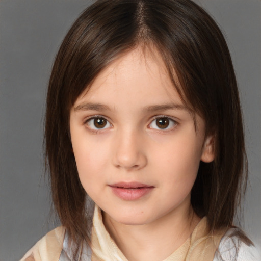 Neutral white child female with medium  brown hair and brown eyes