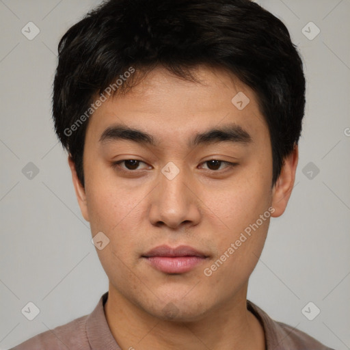 Neutral asian young-adult male with short  black hair and brown eyes