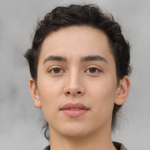 Neutral white young-adult male with medium  brown hair and brown eyes