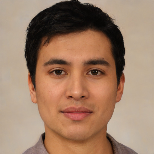 Neutral asian young-adult male with short  black hair and brown eyes