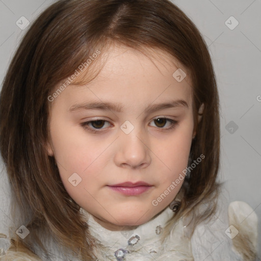 Neutral white child female with medium  brown hair and brown eyes