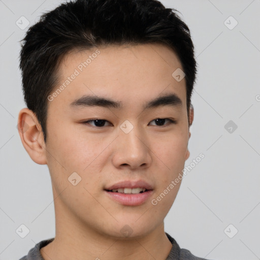 Neutral asian young-adult male with short  brown hair and brown eyes