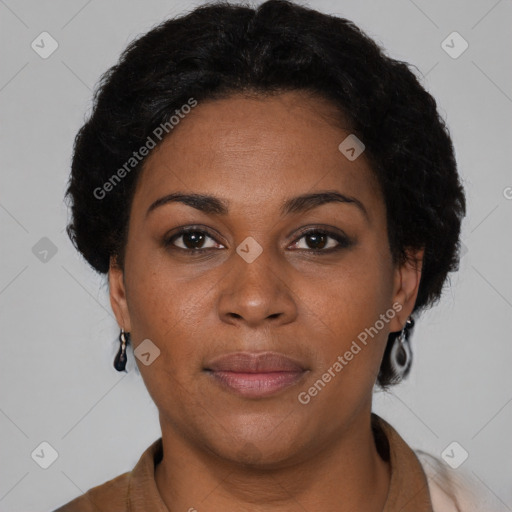 Neutral black young-adult female with short  brown hair and brown eyes