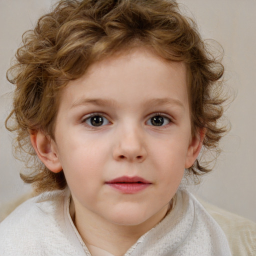 Neutral white child female with medium  brown hair and blue eyes