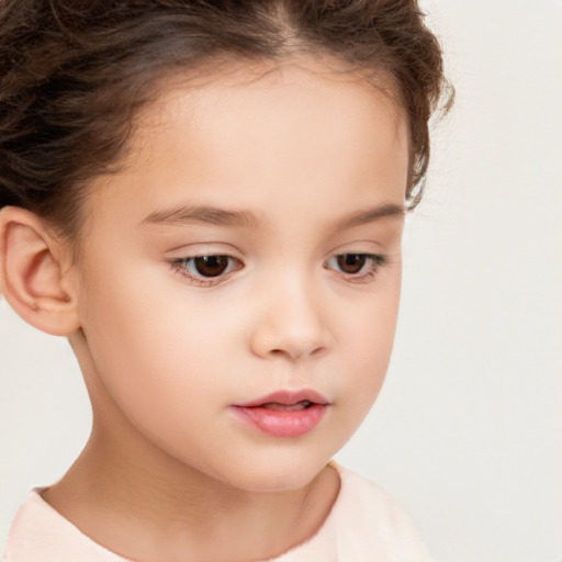 Neutral white child female with short  brown hair and brown eyes