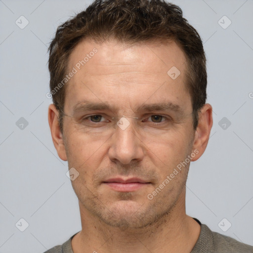 Neutral white adult male with short  brown hair and brown eyes