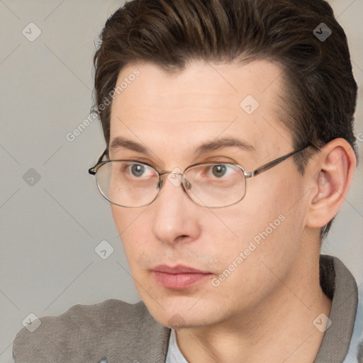 Neutral white adult male with short  brown hair and brown eyes