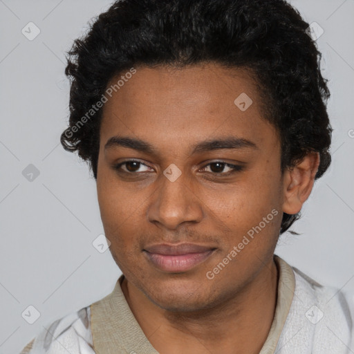 Neutral black young-adult female with short  black hair and brown eyes