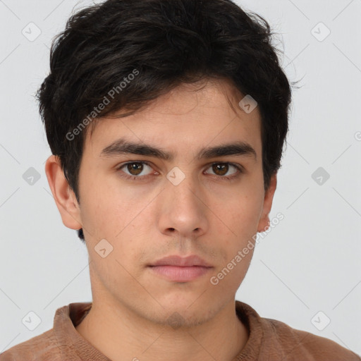 Neutral asian young-adult male with short  brown hair and brown eyes