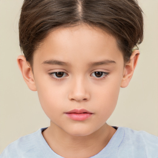 Neutral white child female with short  brown hair and brown eyes