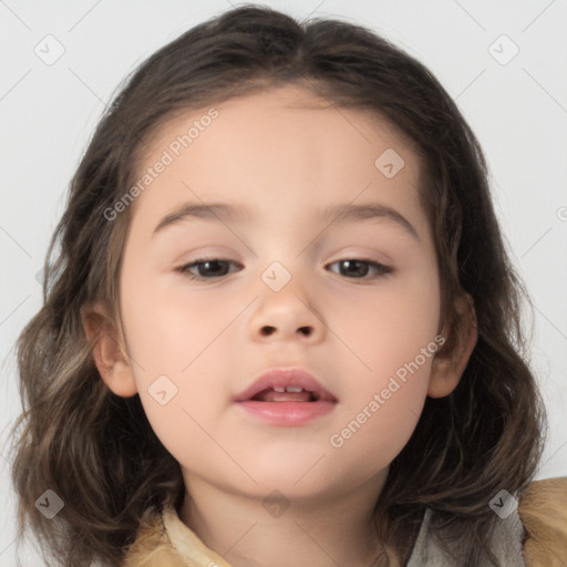 Neutral white child female with medium  brown hair and brown eyes