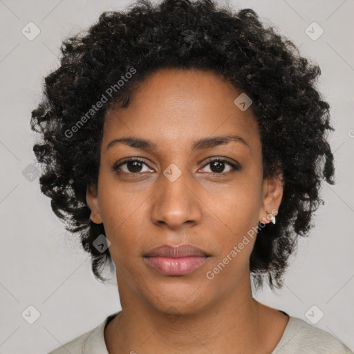 Neutral black young-adult female with short  black hair and brown eyes