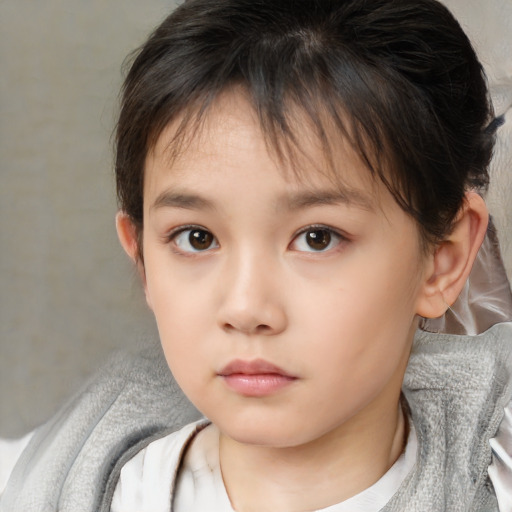 Neutral white child female with short  brown hair and brown eyes