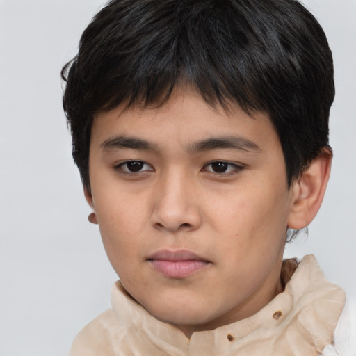 Neutral asian young-adult male with short  brown hair and brown eyes